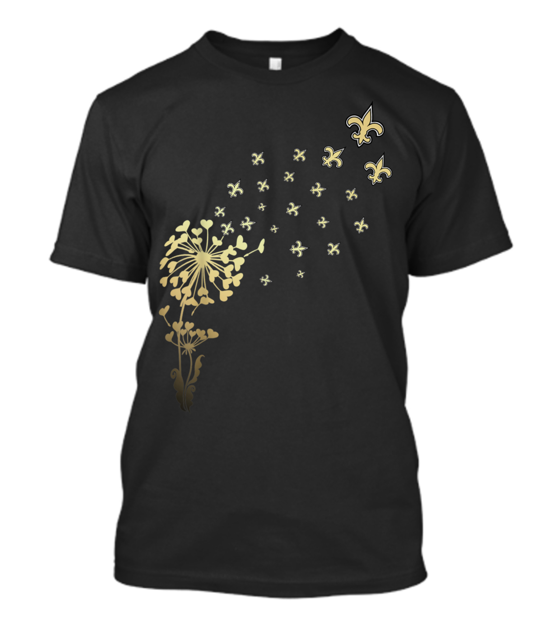 Saints Girl Saints Fan For Life Nola New Orleans Football Fleur-de-Lis Dandelion T-Shirt