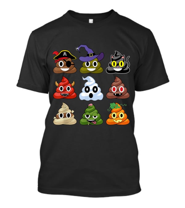 Halloween Pirate Witch Cat Devil Ghost Mummy Zombie Pumpkin Poop Emojis T-Shirt