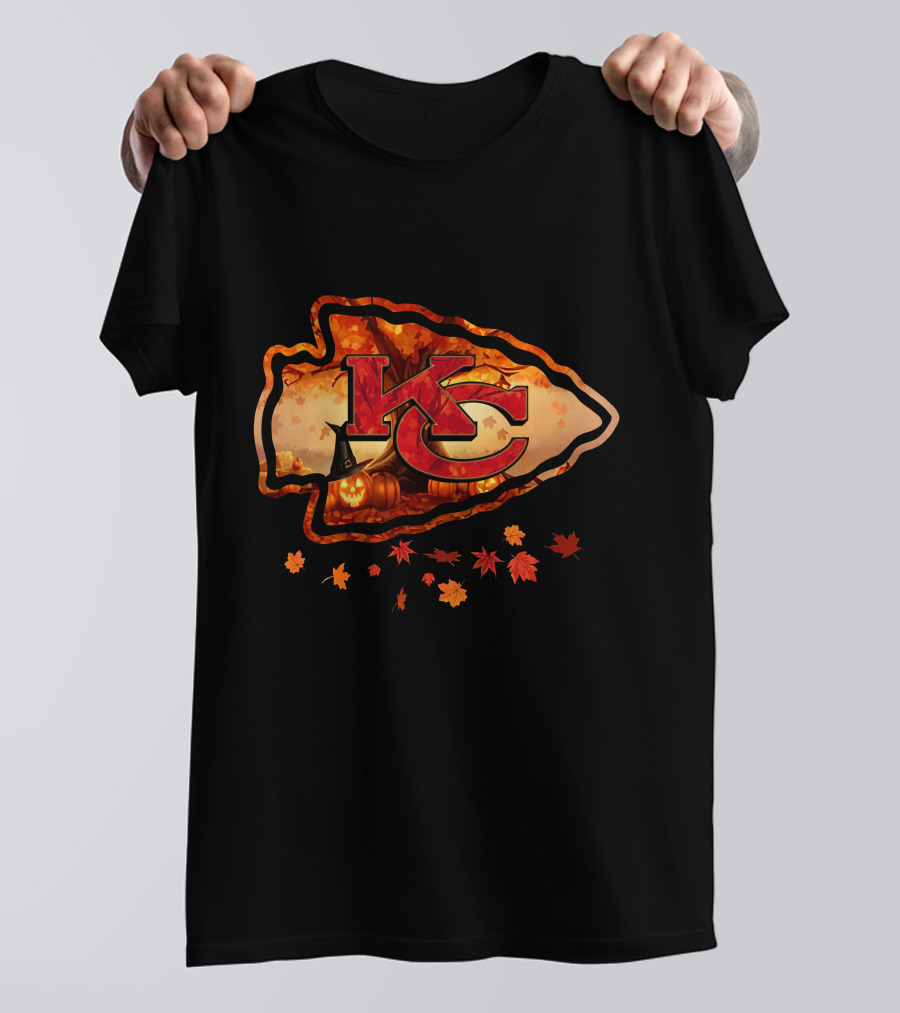 Kc Autumn Pumpkin Witch Hat Leaf Cascade T-Shirt