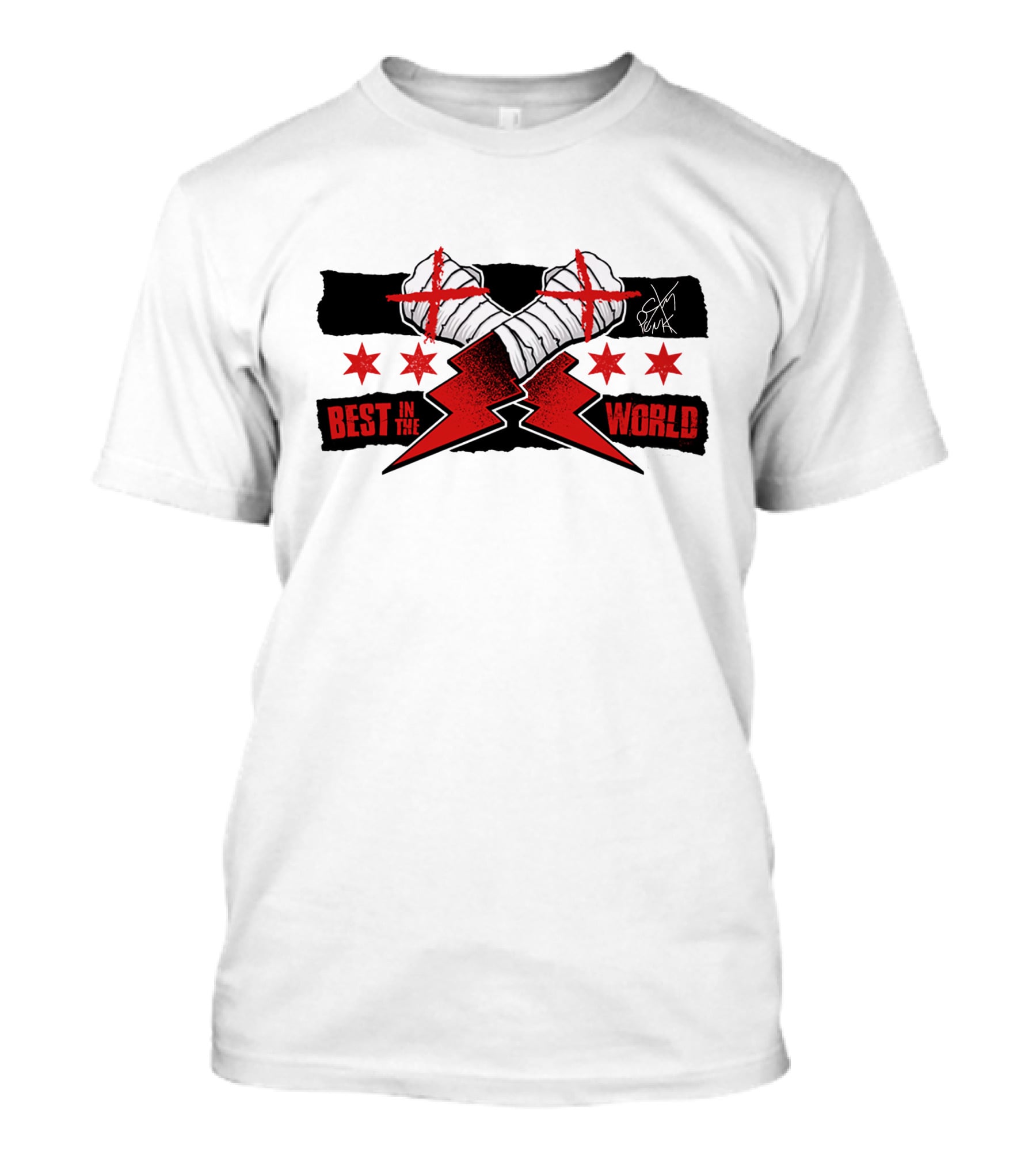 Best In The World Cm Punk Crossing Taped Hands Lightning Bolts Red Stars T-Shirt
