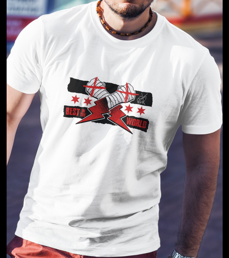 Best In The World Cm Punk Crossing Taped Hands Lightning Bolts Red Stars T-Shirt