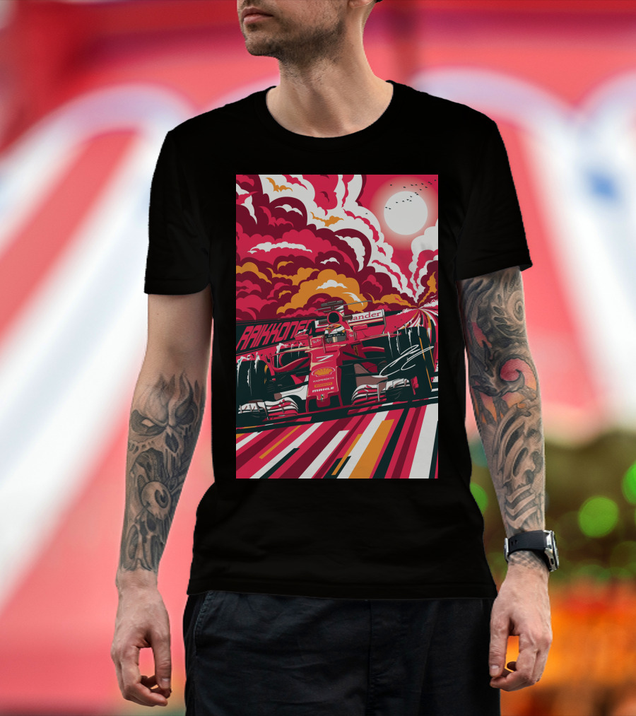 Raikkonen Formula 1 Racing Ferrari F1 Car Sunset Scene T-Shirt