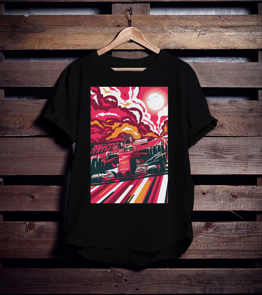 Raikkonen Formula 1 Racing Ferrari F1 Car Sunset Scene T-Shirt