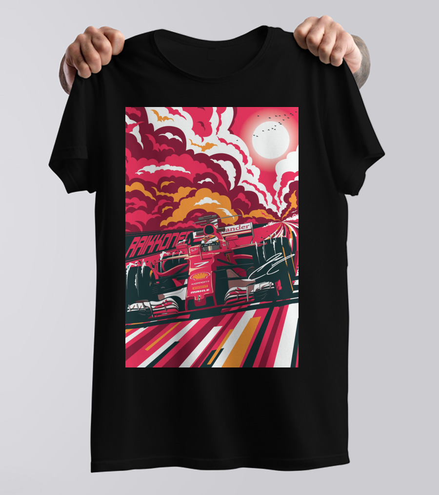Raikkonen Formula 1 Racing Ferrari F1 Car Sunset Scene T-Shirt