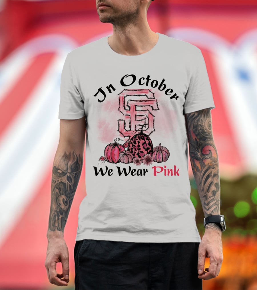 In October We Wear Pink S And F With Pumpkins T-Shirt