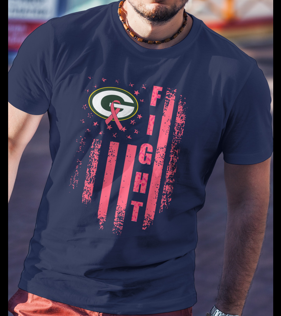 FIGHT Greenbay Pink Ribbon G Logo Stripes T-Shirt