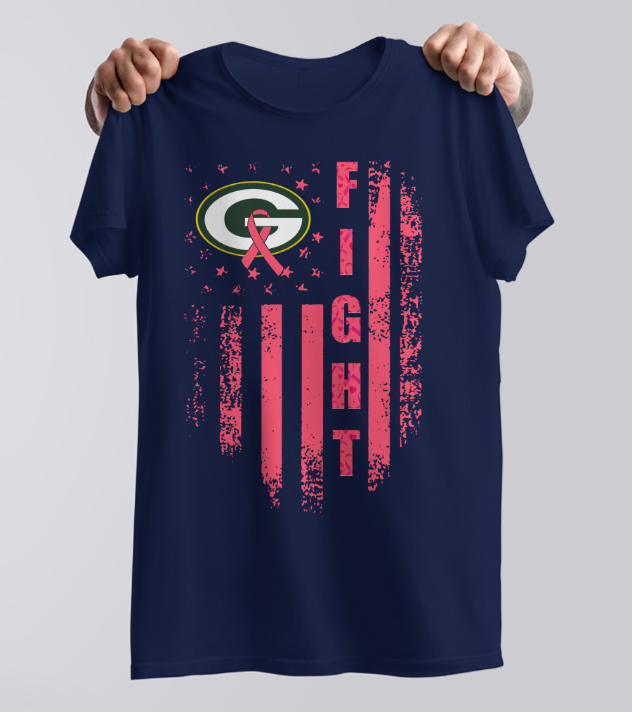 FIGHT Greenbay Pink Ribbon G Logo Stripes T-Shirt
