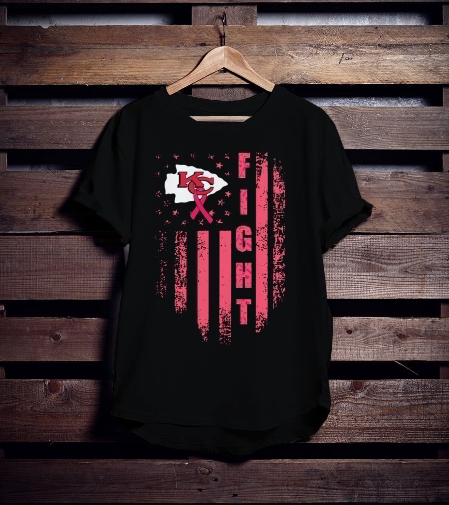Fight Kc Chiefs Pink Ribbon American Flag T-Shirt