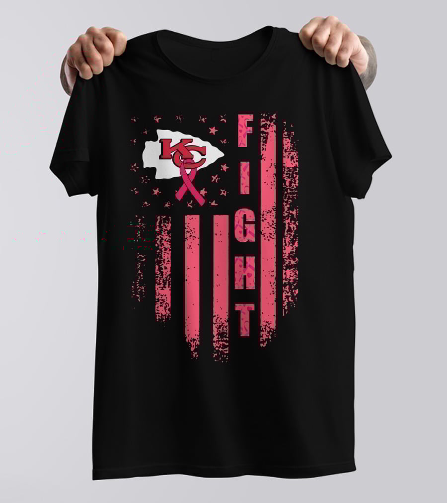 Fight Kc Chiefs Pink Ribbon American Flag T-Shirt