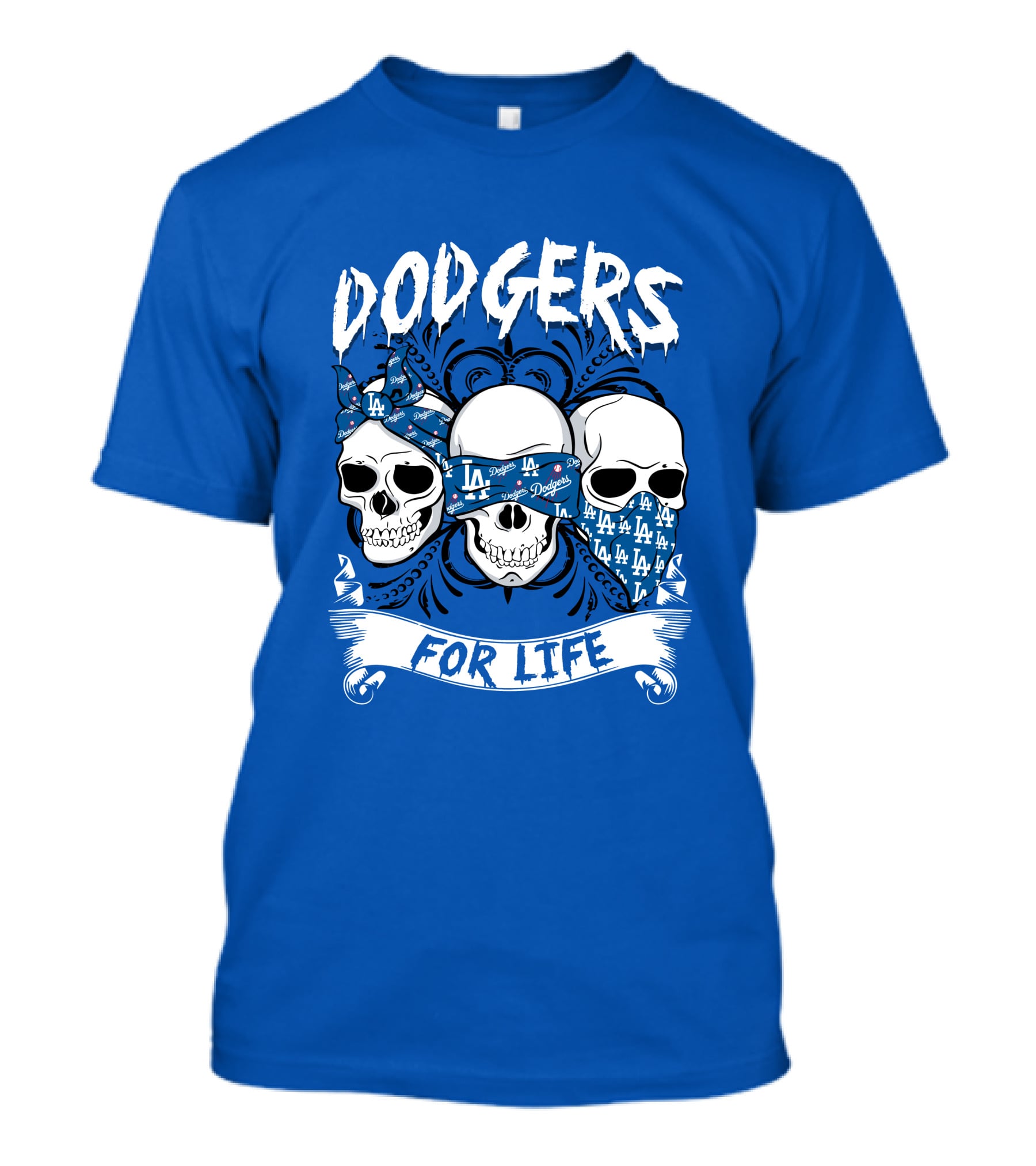 Dodgers For Life La Skulls Bandana T-Shirt