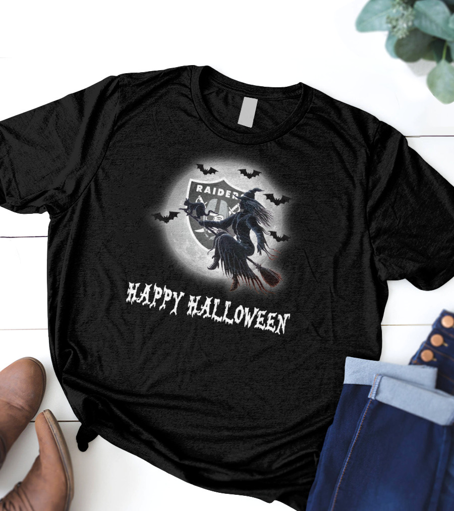 Raiders Witch Flying Over Moon Happy Halloween T-Shirt