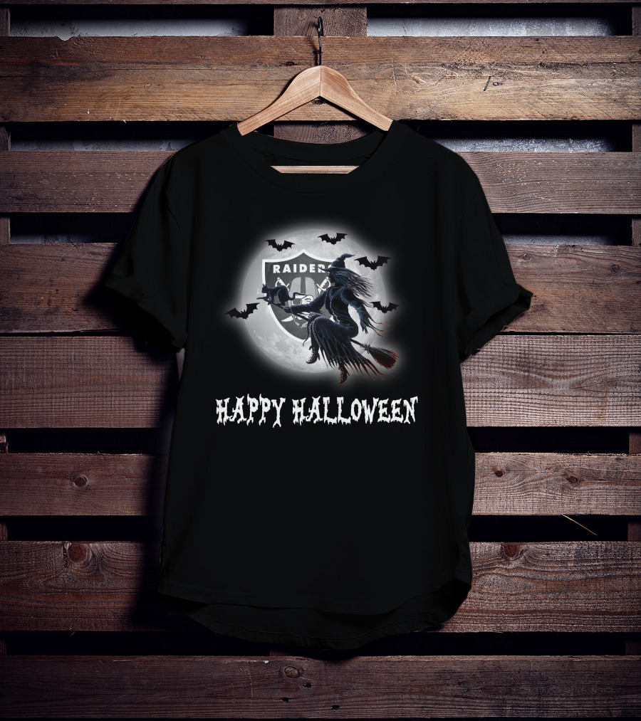 Raiders Witch Flying Over Moon Happy Halloween T-Shirt
