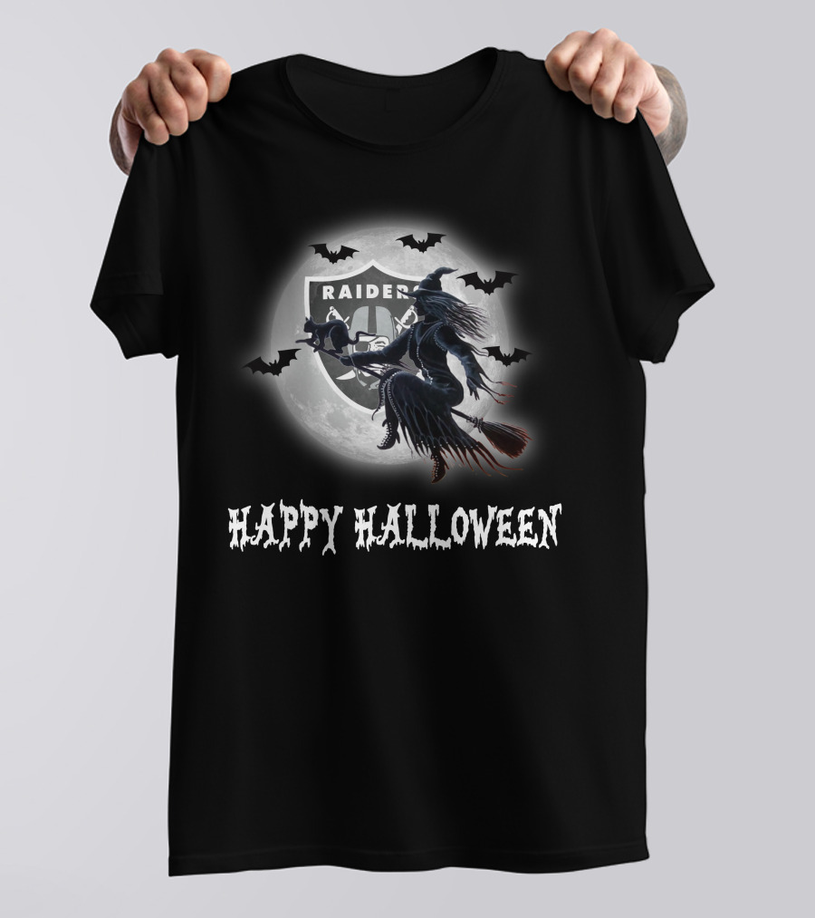Raiders Witch Flying Over Moon Happy Halloween T-Shirt