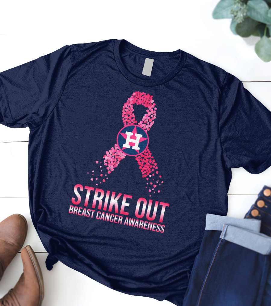 Strike Out Breast Cancer Awareness H Logo Pink Ribbon T-Shirt