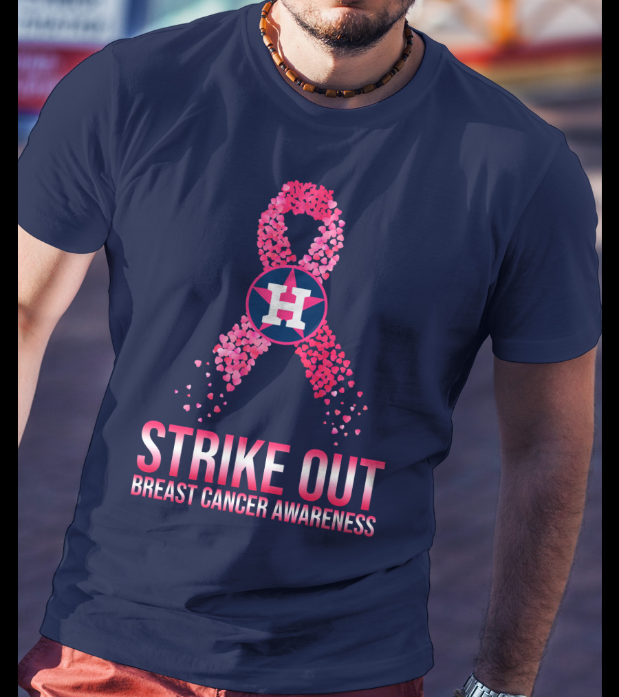 Strike Out Breast Cancer Awareness H Logo Pink Ribbon T-Shirt
