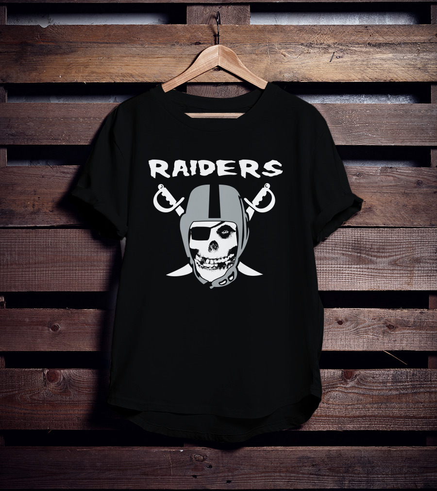 Raiders Skull Helmet Swords Logo Black And White T-Shirt
