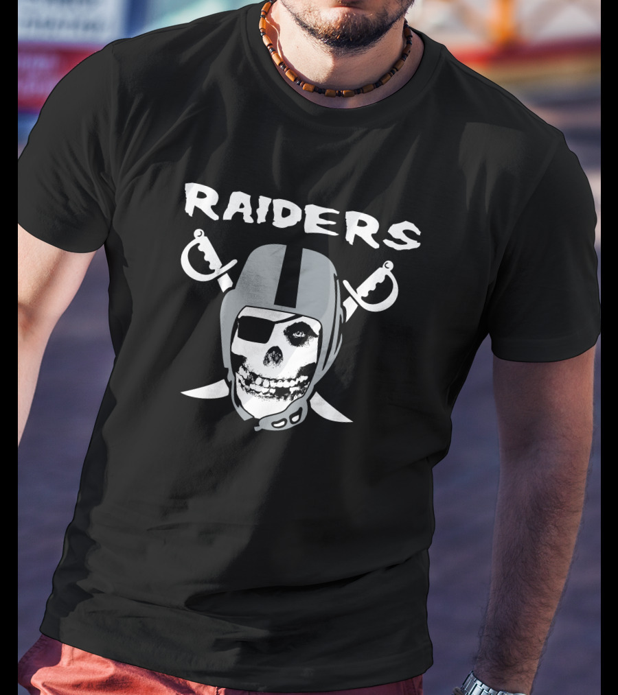 Raiders Skull Helmet Swords Logo Black And White T-Shirt