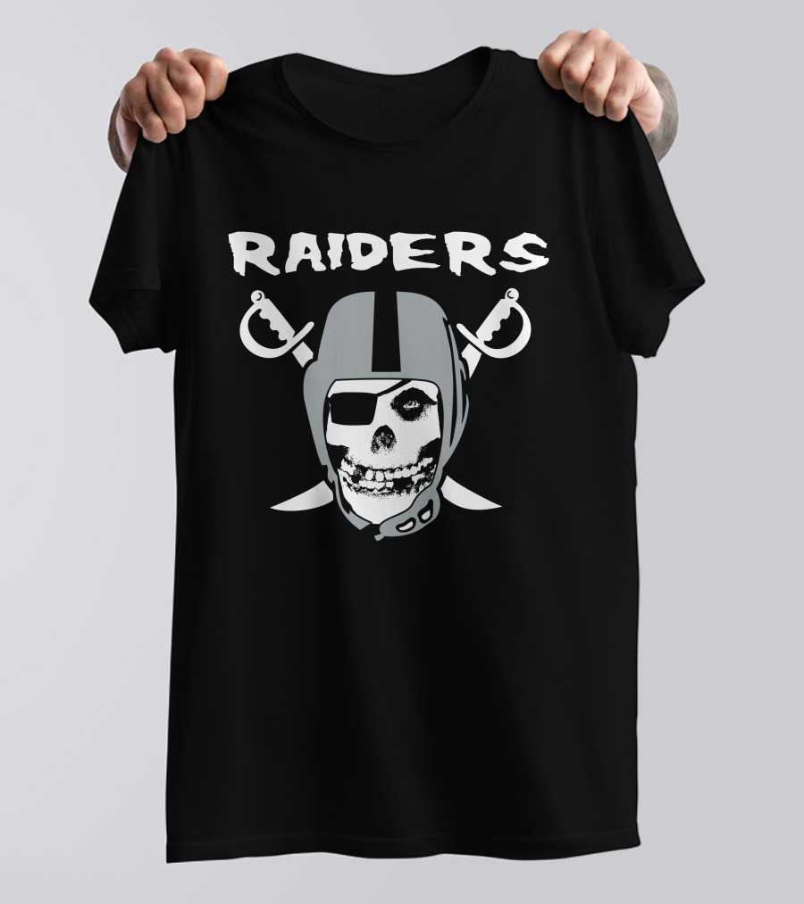 Raiders Skull Helmet Swords Logo Black And White T-Shirt