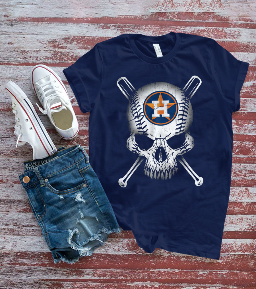 Houston Astros Baseball Skull Crossbones T-Shirt