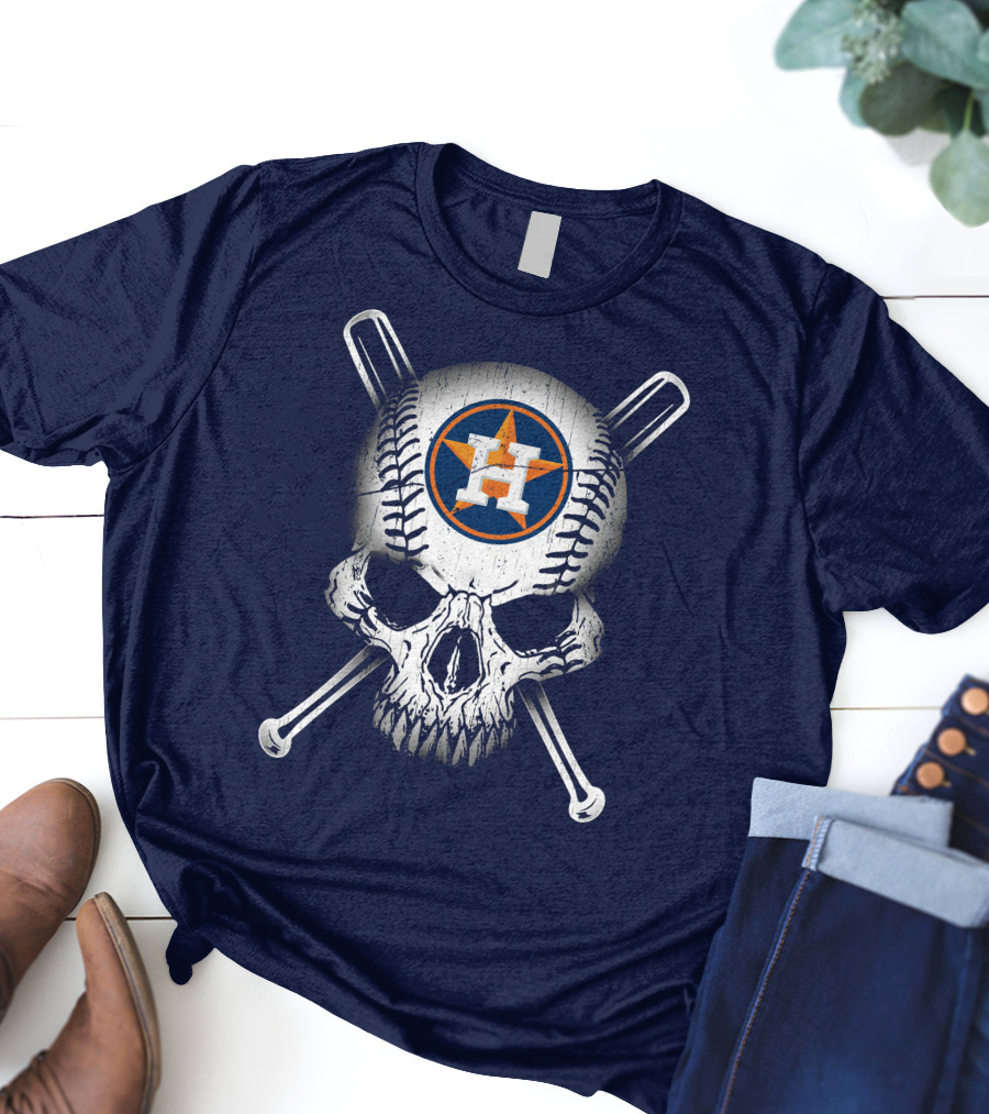Houston Astros Baseball Skull Crossbones T-Shirt