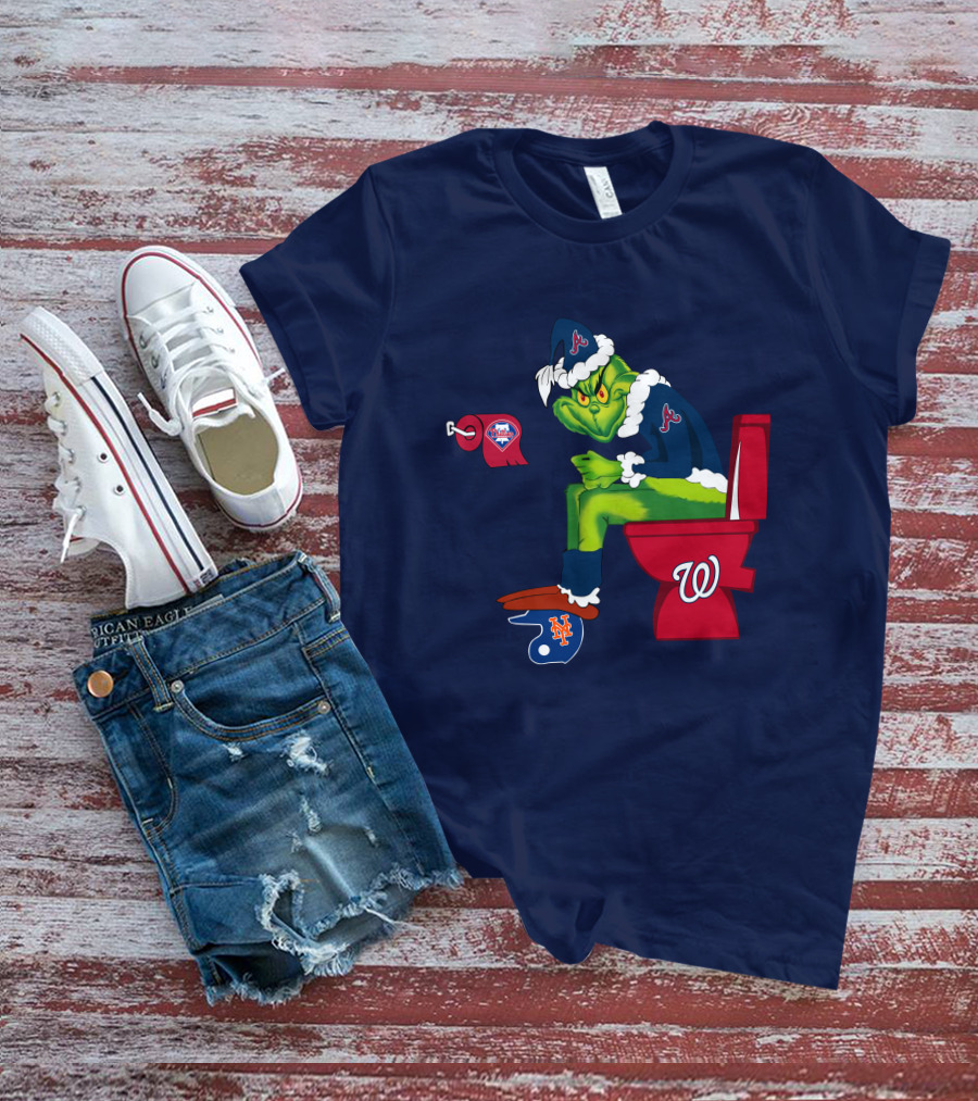 Atlanta Braves Grinch With New York Mets And Washington Nationals Logos T-Shirt