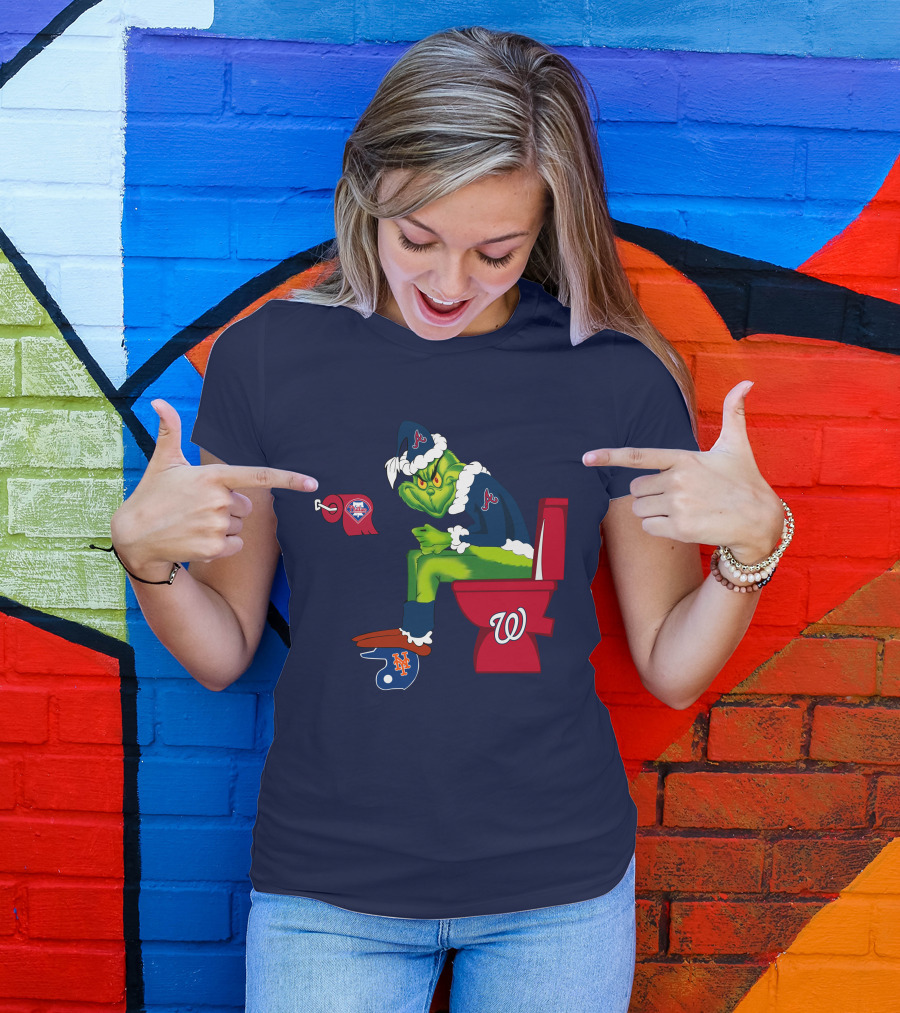 Atlanta Braves Grinch With New York Mets And Washington Nationals Logos T-Shirt
