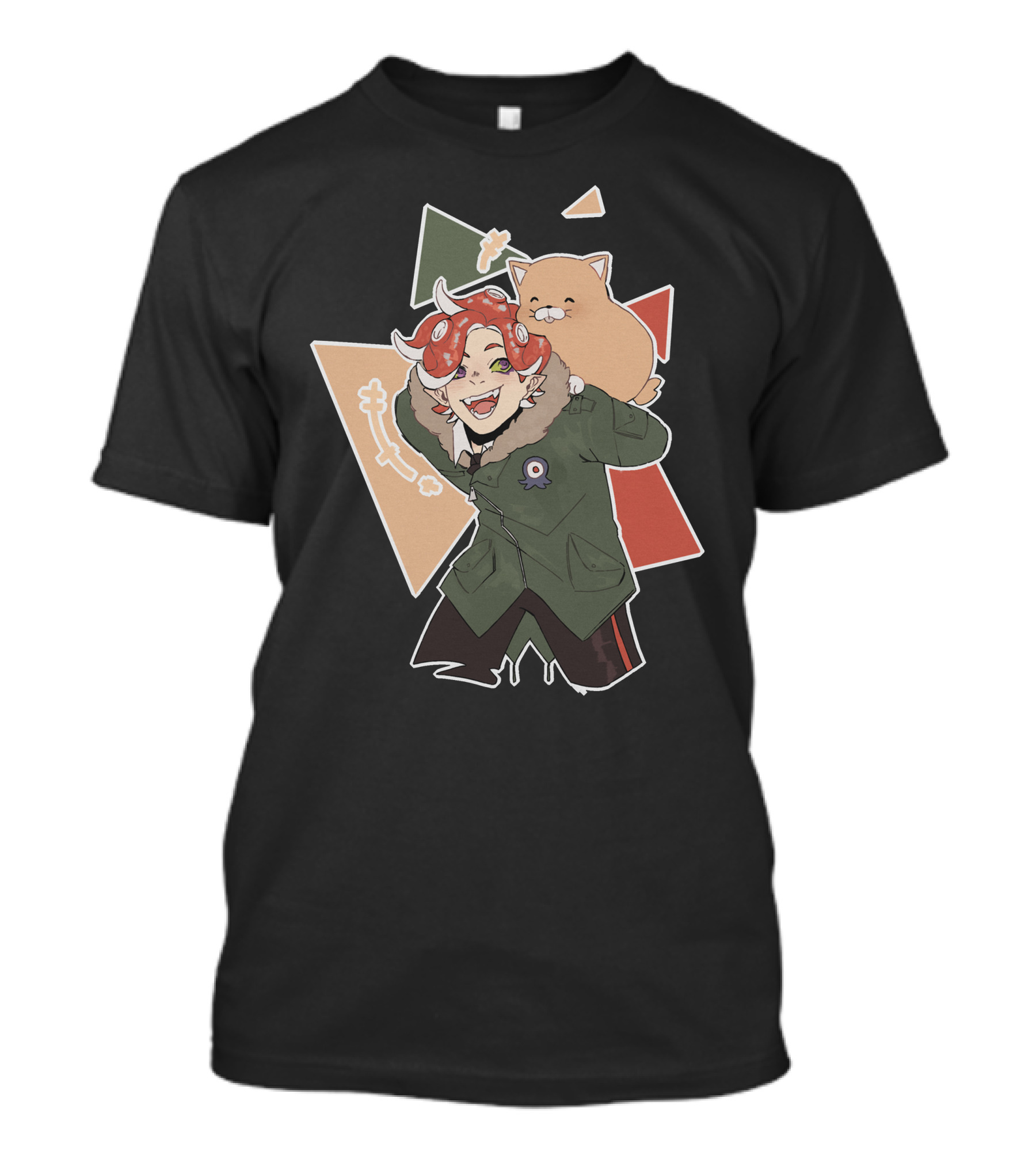 Piggyback Cute Demon With Cat Companion And Colorful Shapes T-Shirt