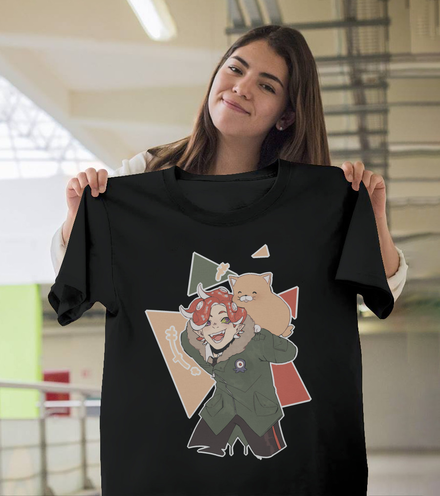 Piggyback Cute Demon With Cat Companion And Colorful Shapes T-Shirt