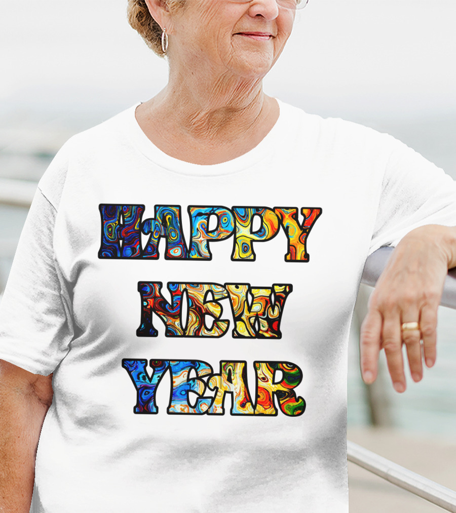 HAPPY NEW YEAR Colorful Abstract Marble T-Shirt