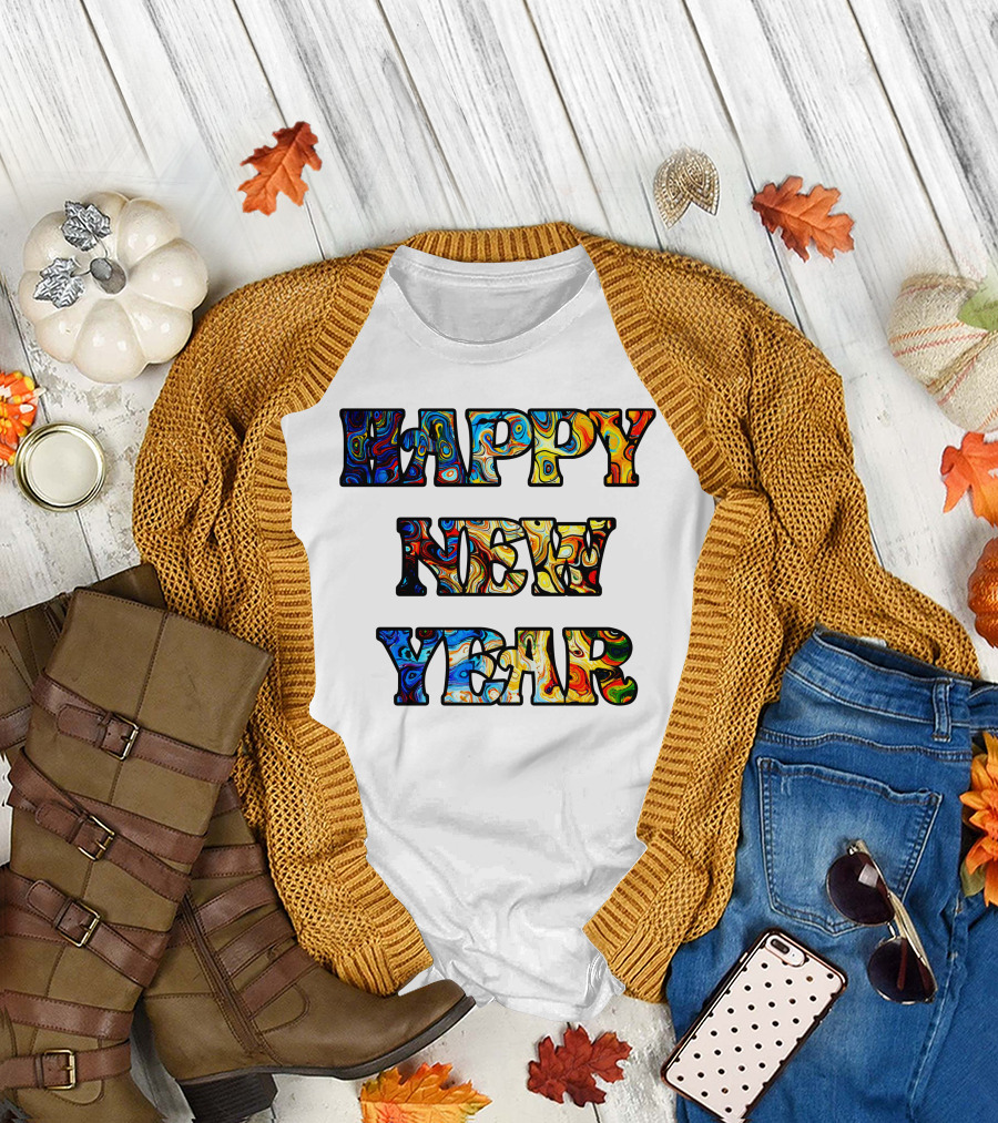 HAPPY NEW YEAR Colorful Abstract Marble T-Shirt