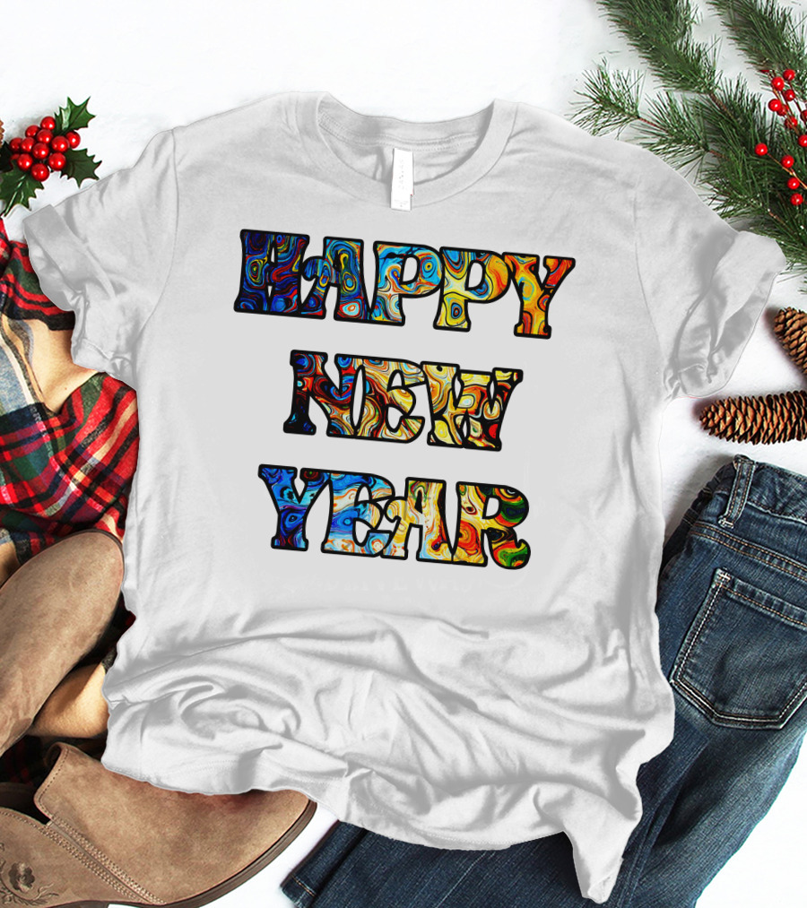 HAPPY NEW YEAR Colorful Abstract Marble T-Shirt
