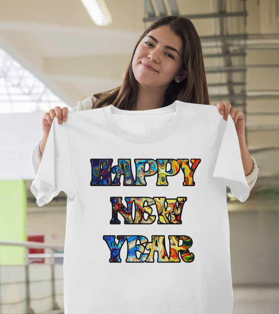 HAPPY NEW YEAR Colorful Abstract Marble T-Shirt