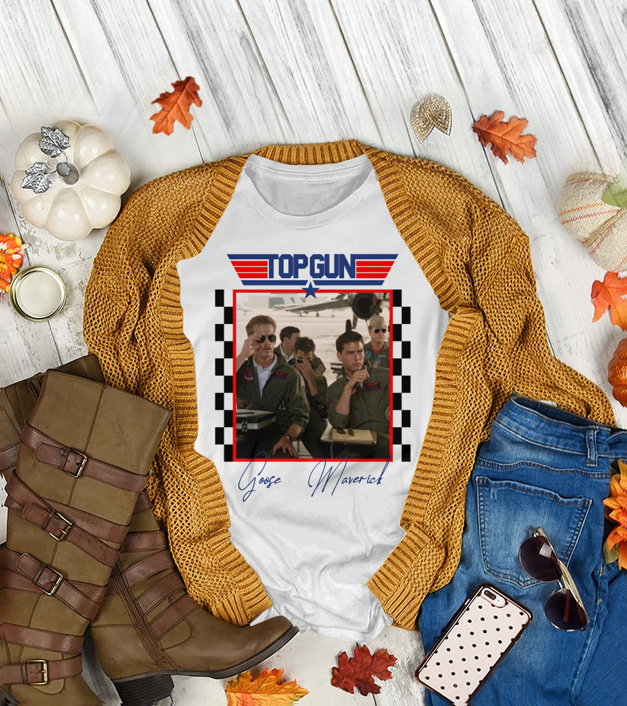 Top Gun Goose Maverick Classic Aviation Icons In Signature Flight Gear T-Shirt