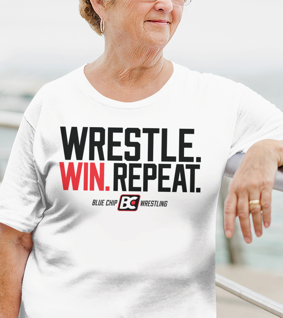 Wrestle Win Repeat Blue Chip BC Wrestling T-Shirt