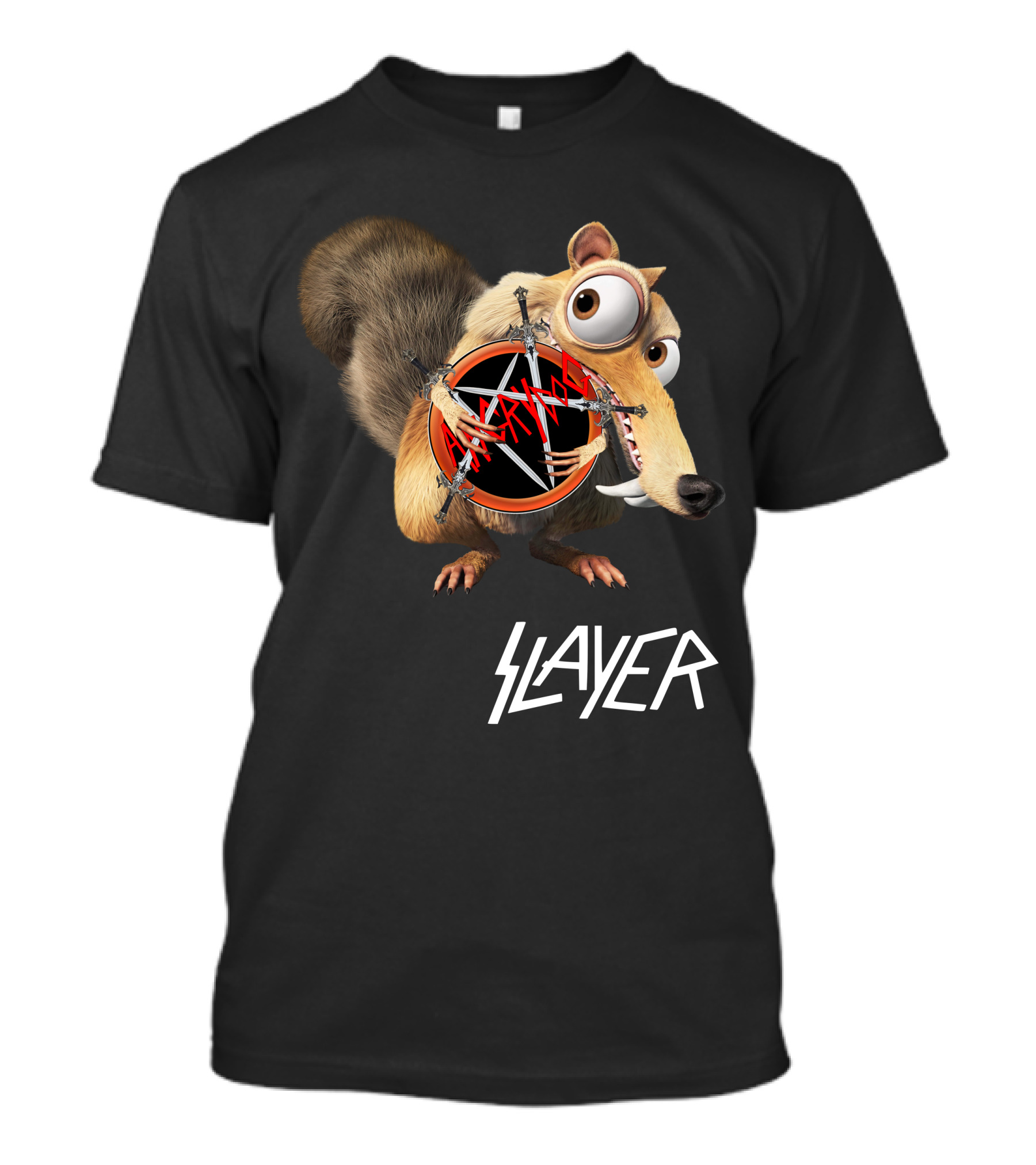 Scrat Holding Slayer Logo Pentagram Slayer T-Shirt