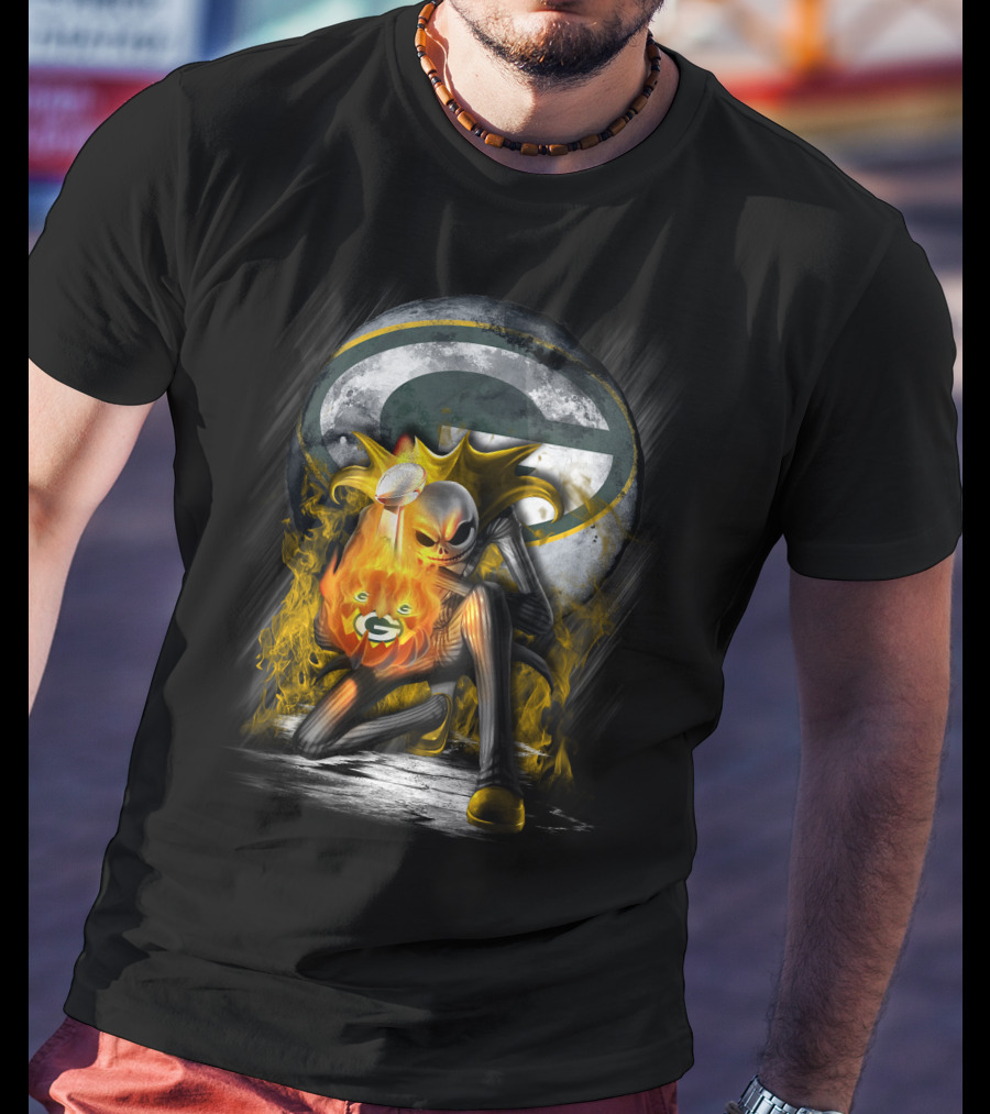 Green Bay Packers Skull Trophy Fire Moon T-Shirt