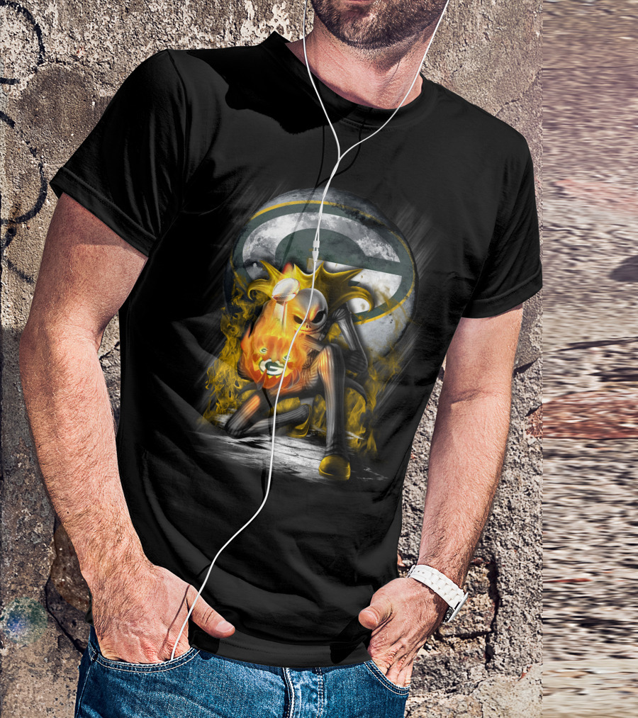 Green Bay Packers Skull Trophy Fire Moon T-Shirt