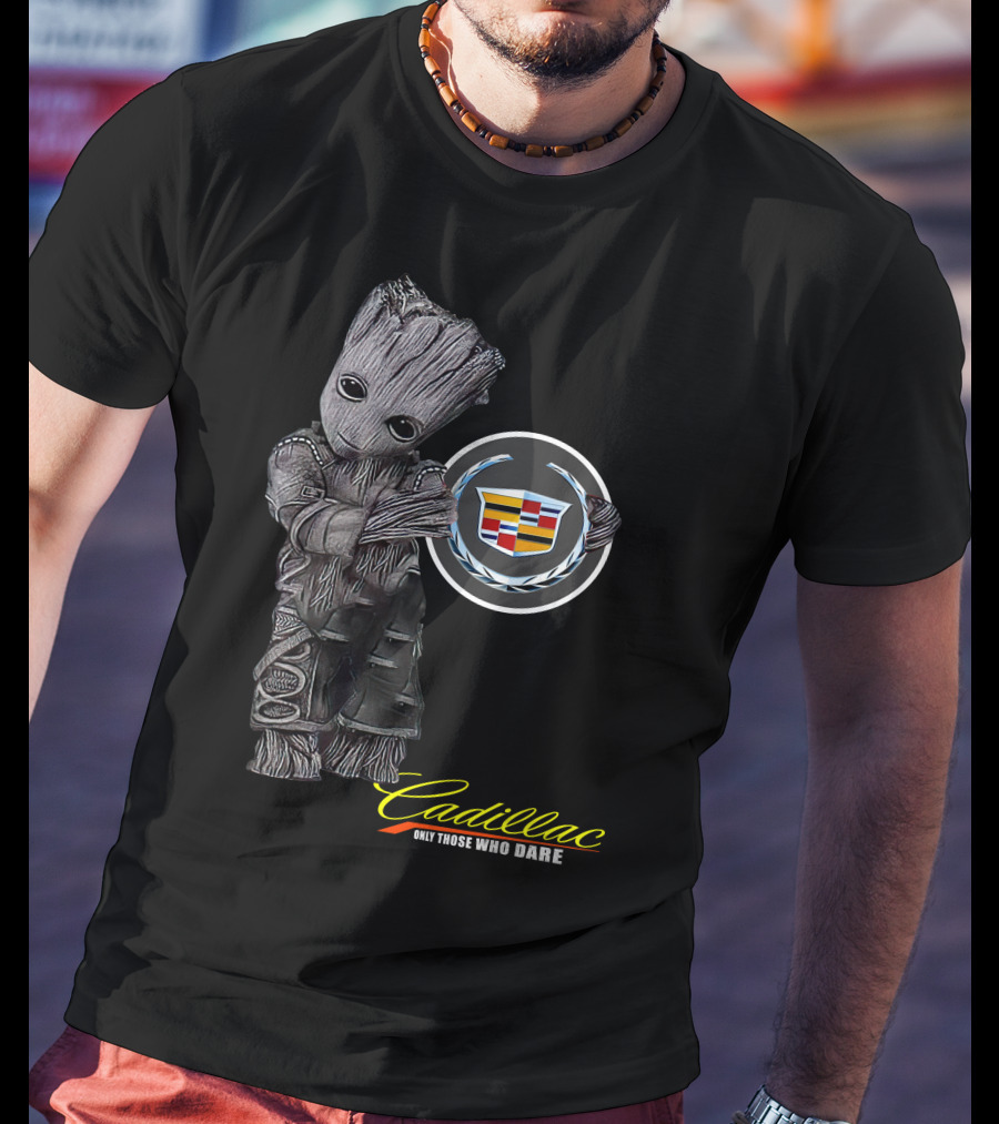 Cadillac Only Those Who Dare Groot Holding Badge T-Shirt