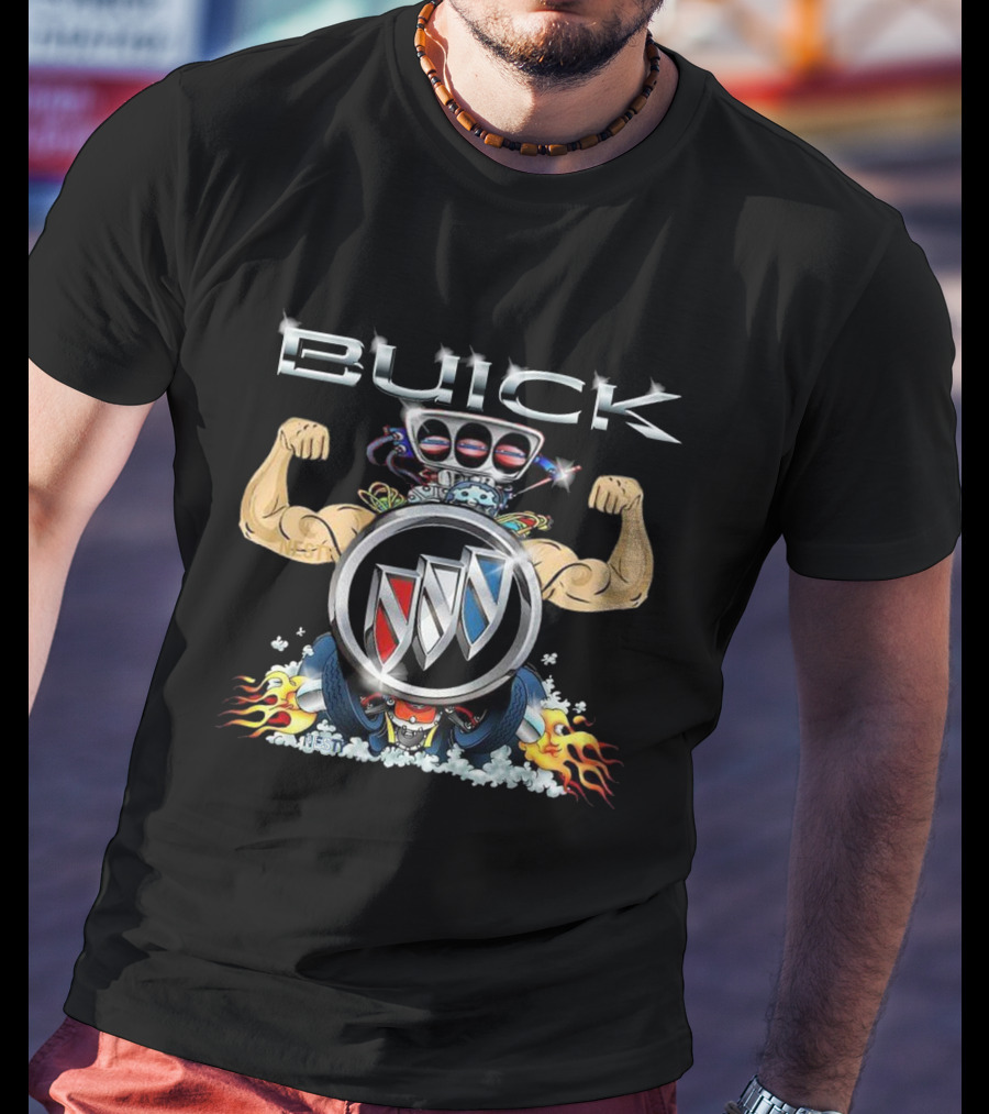 Buick Muscle Car Engine Logo With Flames And Wheels T-Shirt