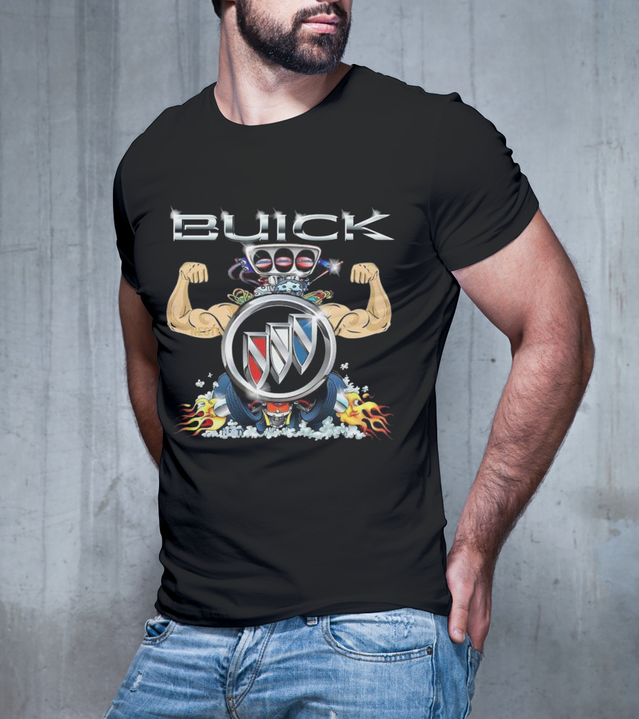 Buick Muscle Car Engine Logo With Flames And Wheels T-Shirt