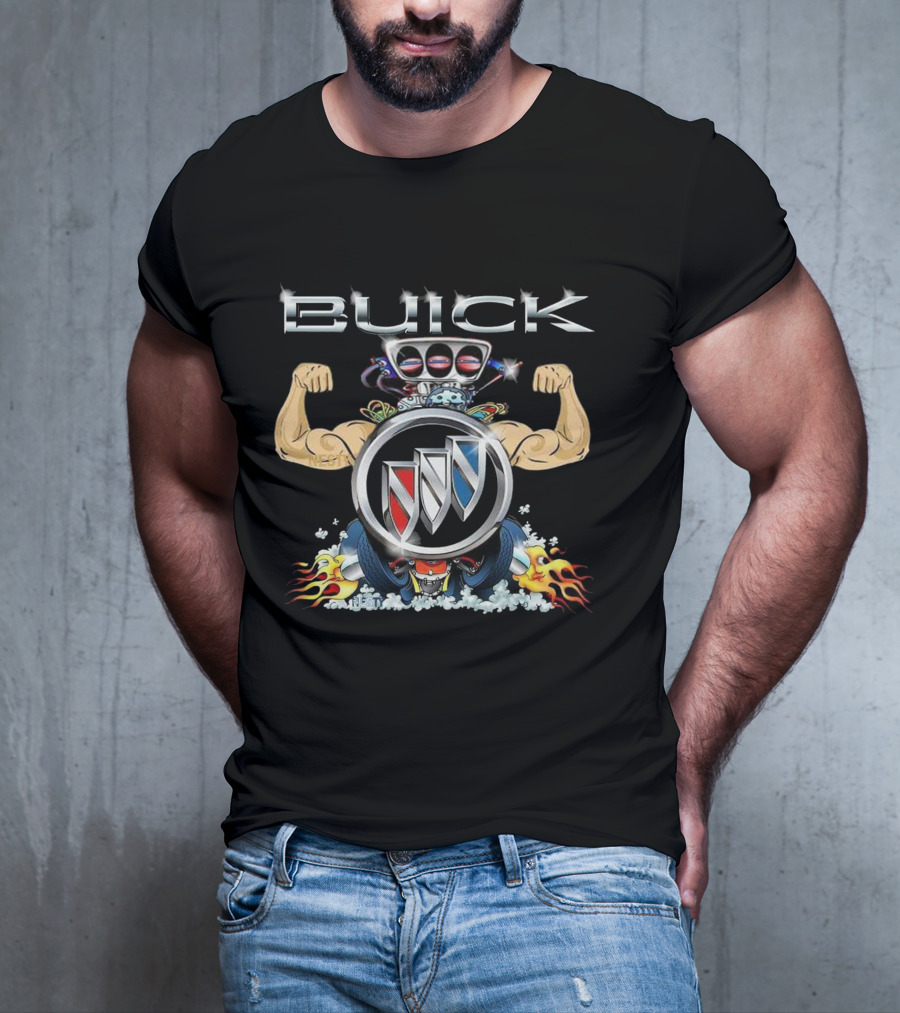 Buick Muscle Car Engine Logo With Flames And Wheels T-Shirt