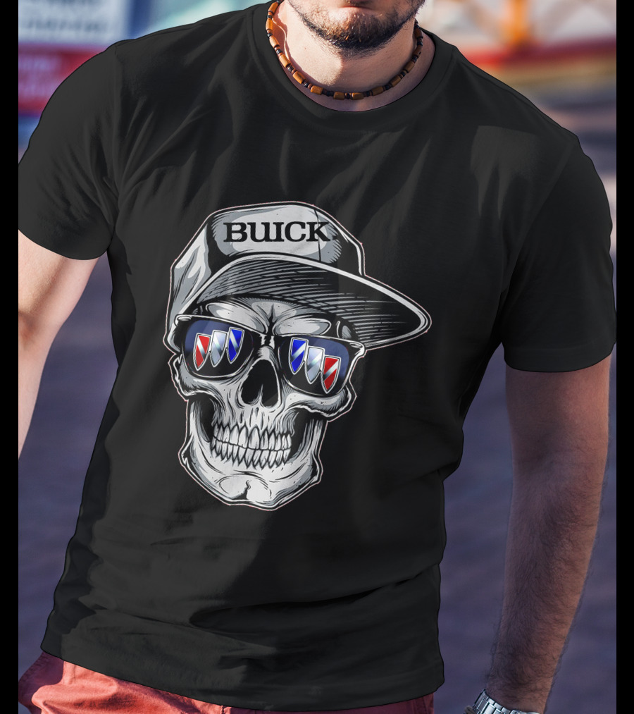 Buick Skull With Hat And Logo Sunglasses T-Shirt