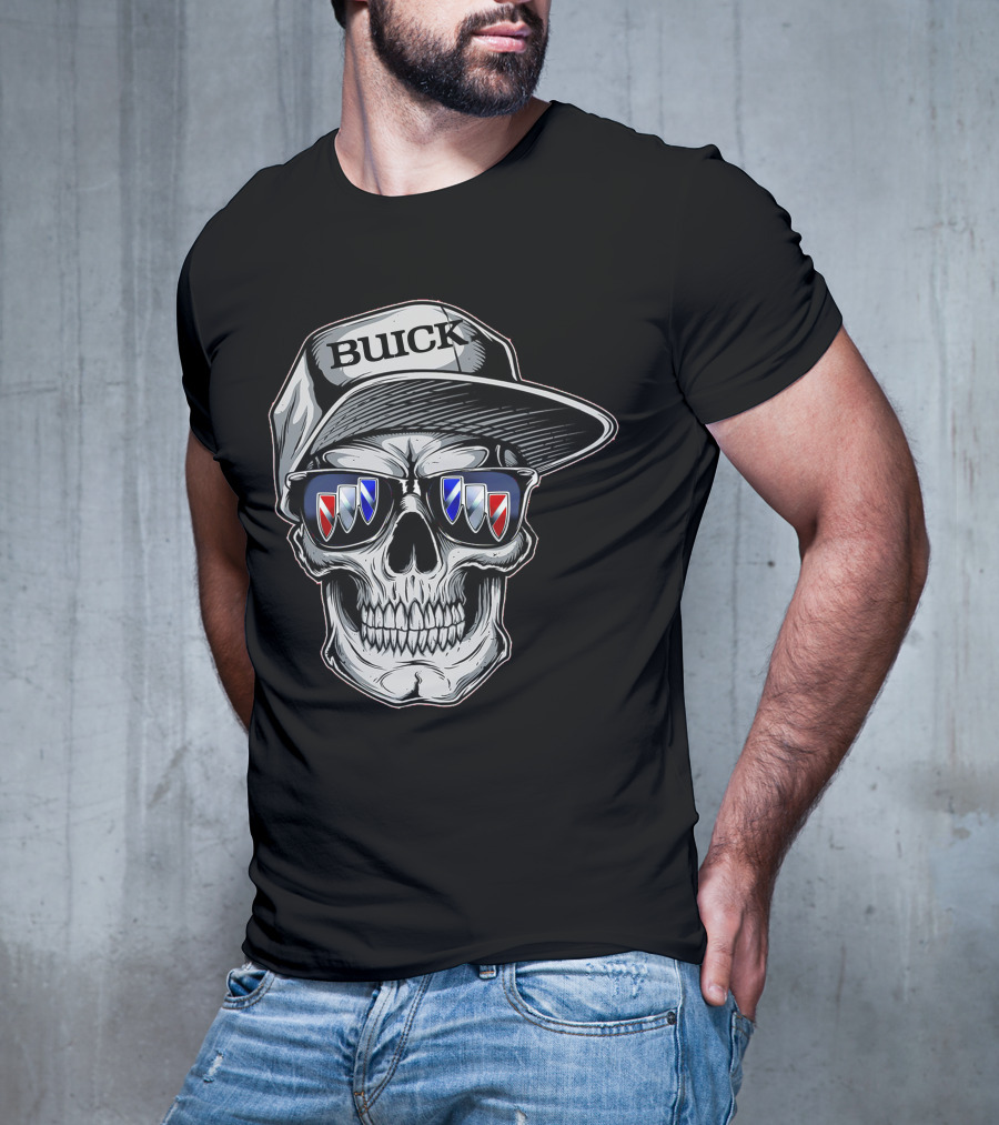 Buick Skull With Hat And Logo Sunglasses T-Shirt