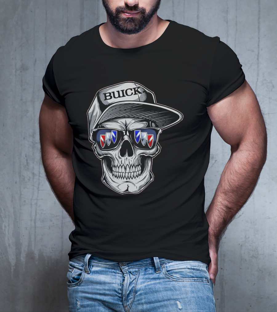 Buick Skull With Hat And Logo Sunglasses T-Shirt