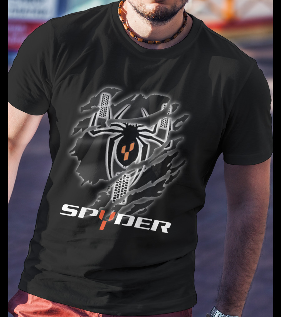 Spyder Logo With Black And Orange Checkerboard Spider And Tread T-Shirt