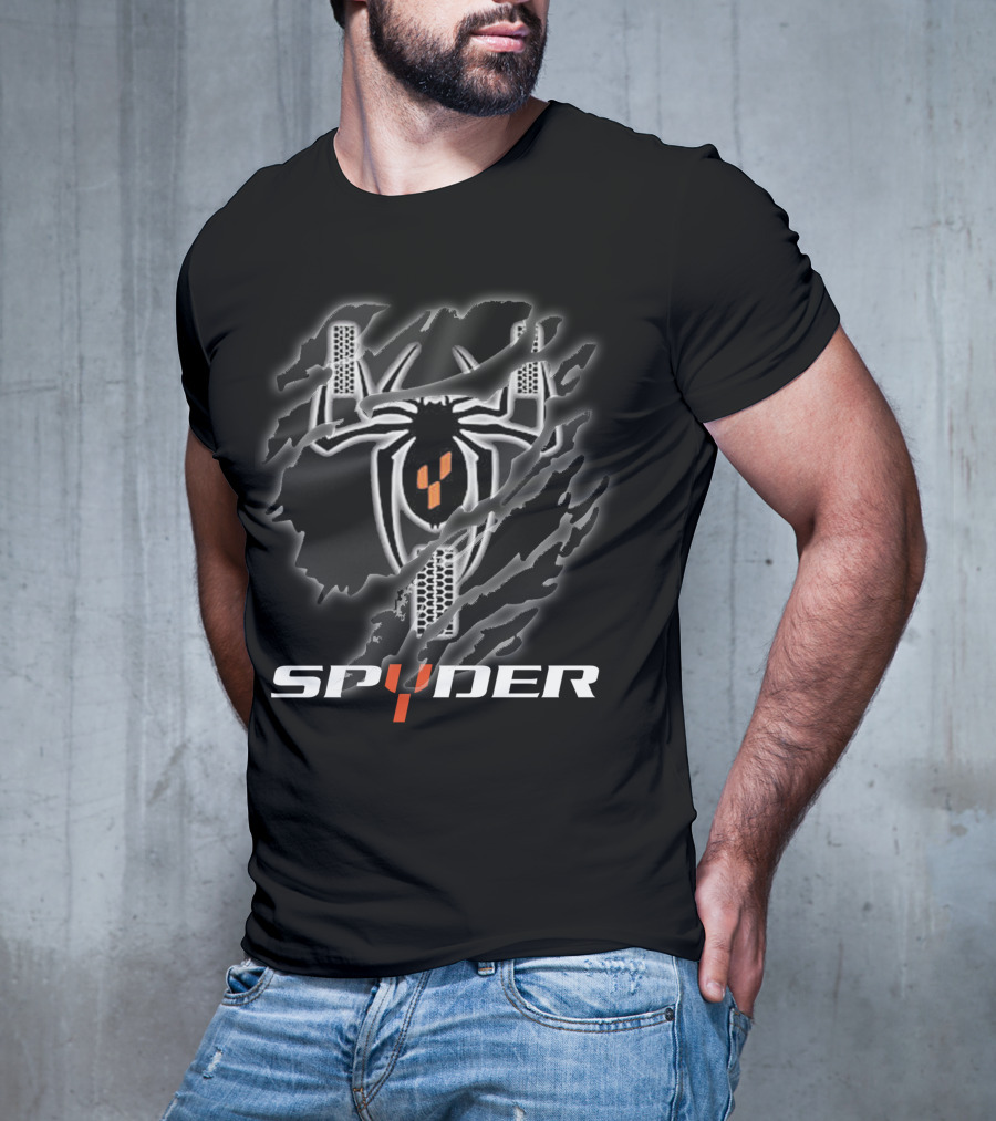 Spyder Logo With Black And Orange Checkerboard Spider And Tread T-Shirt