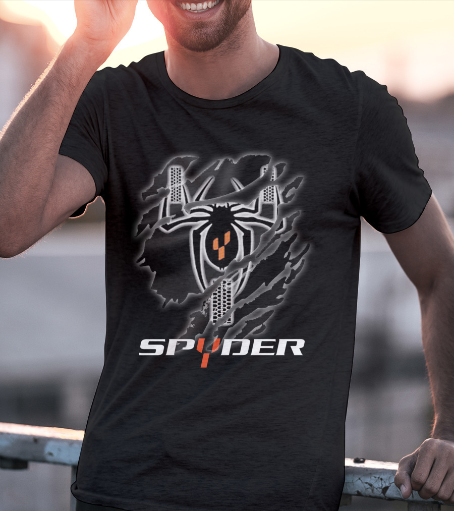 Spyder Logo With Black And Orange Checkerboard Spider And Tread T-Shirt