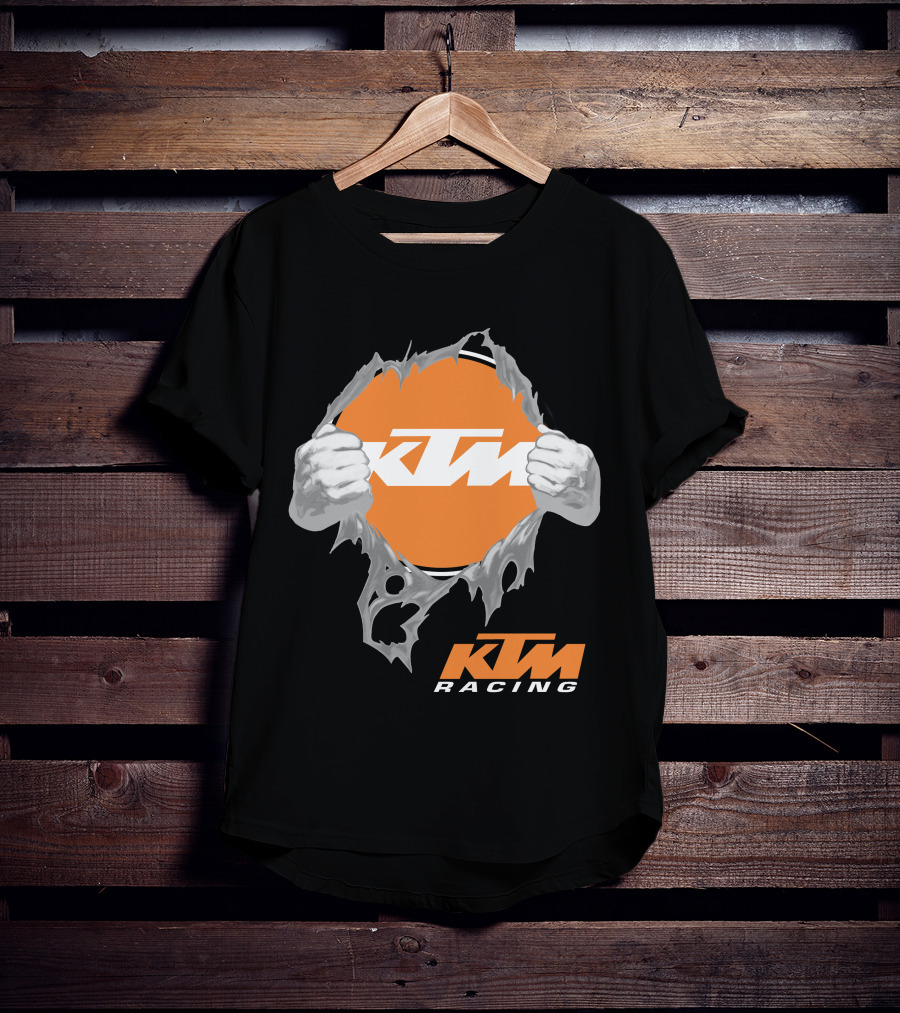 Ktm Racing Logo With Hands Ripping Through Orange T-Shirt