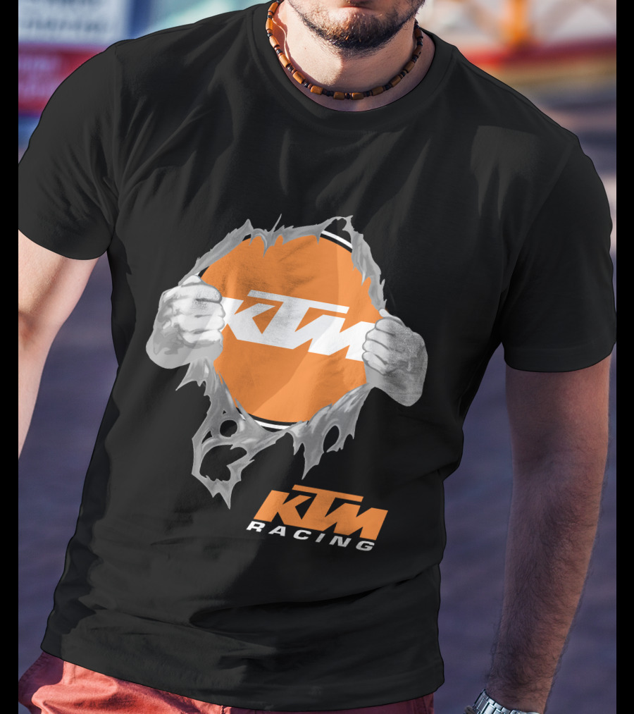 Ktm Racing Logo With Hands Ripping Through Orange T-Shirt