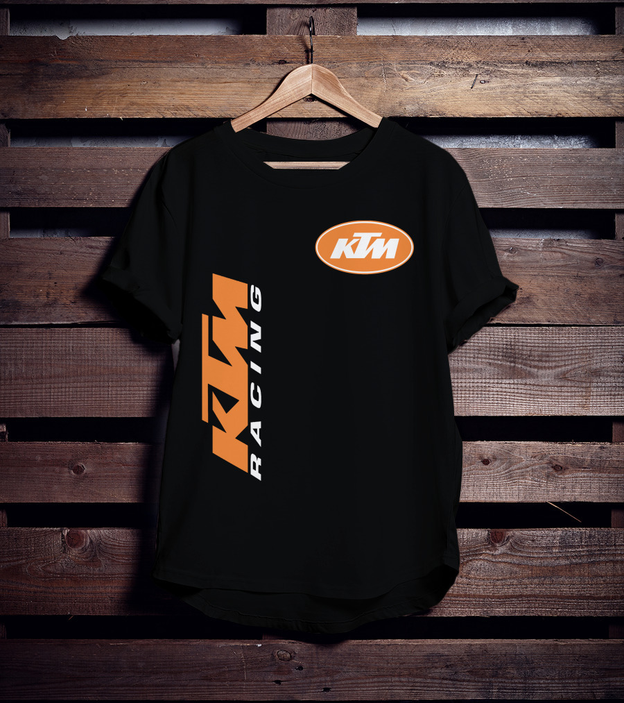 Ktm Racing Logo And Badge On Black T-Shirt